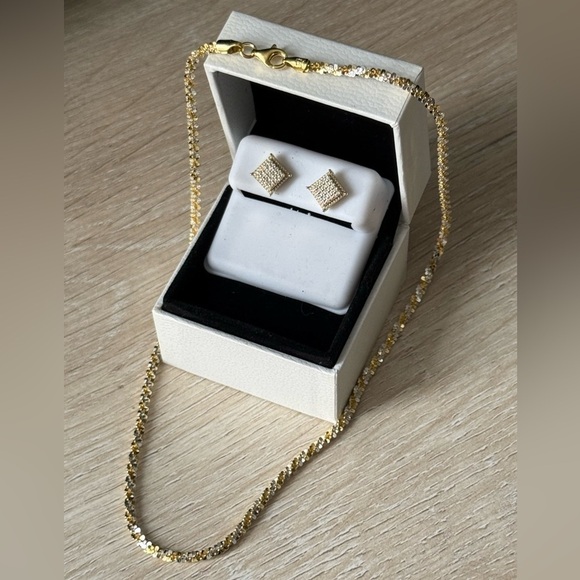 Jewelry - Elegant Two toned Gold Moissanite Sterling Silver Set